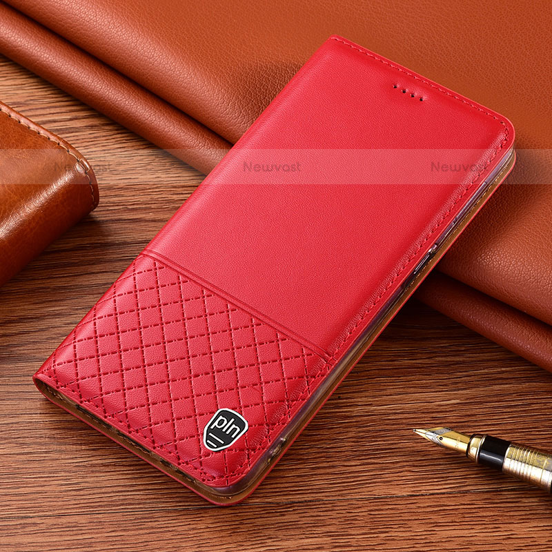 Leather Case Stands Flip Cover Holder H04P for Samsung Galaxy S22 5G Red