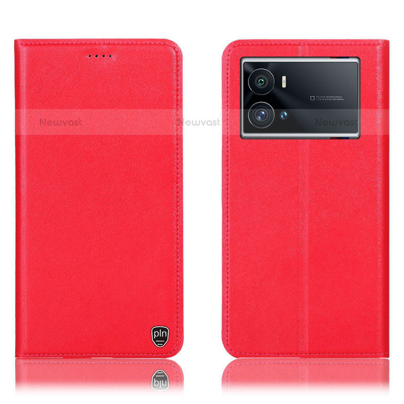 Leather Case Stands Flip Cover Holder H04P for Vivo iQOO 9 Pro 5G Red