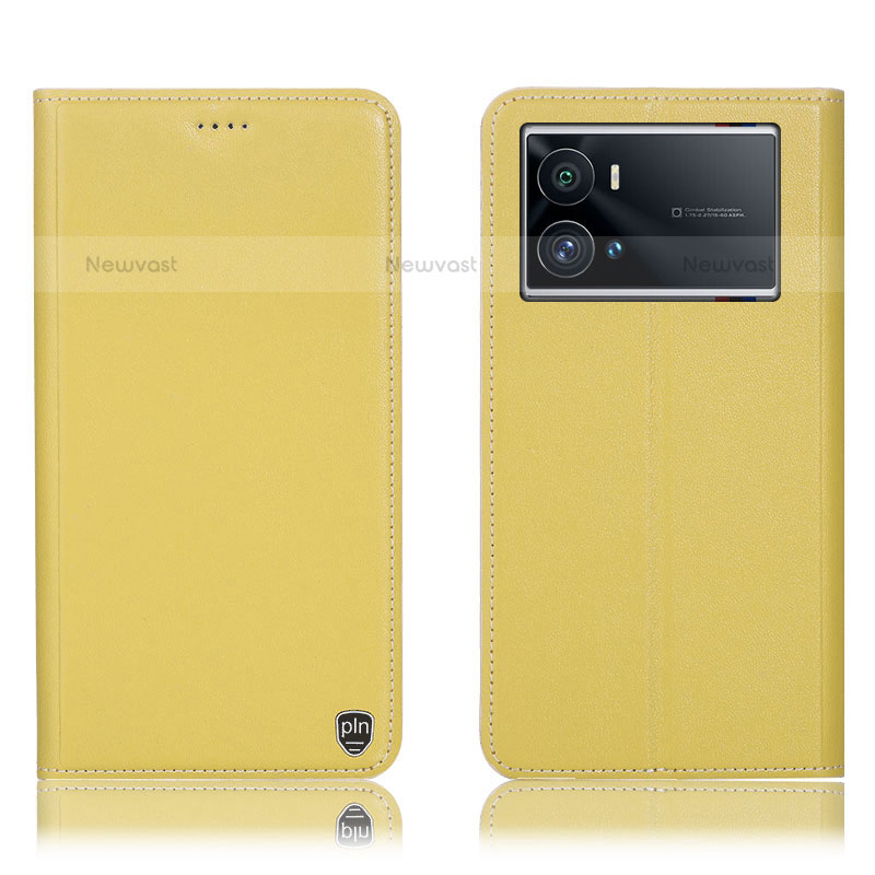 Leather Case Stands Flip Cover Holder H04P for Vivo iQOO 9 Pro 5G Yellow