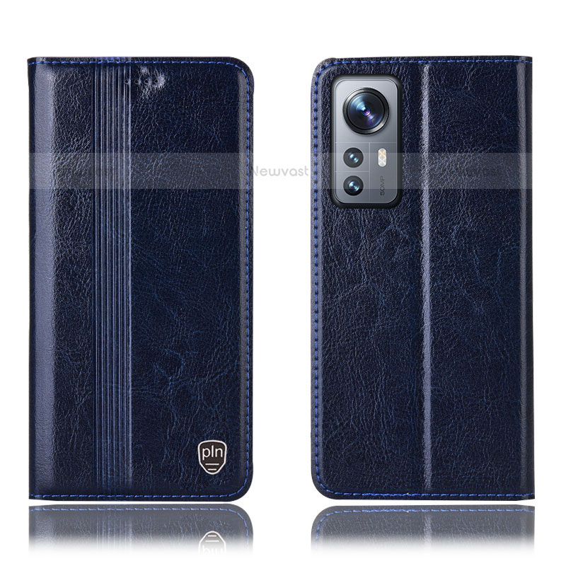 Leather Case Stands Flip Cover Holder H04P for Xiaomi Mi 12 Pro 5G Blue