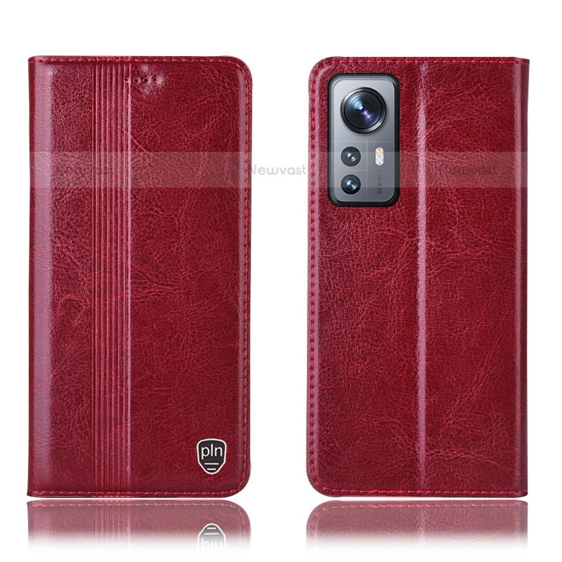 Leather Case Stands Flip Cover Holder H04P for Xiaomi Mi 12 Pro 5G Red