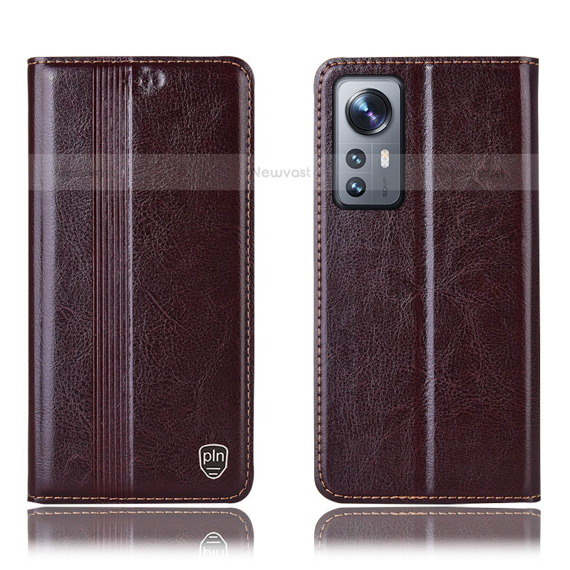 Leather Case Stands Flip Cover Holder H04P for Xiaomi Mi 12S Pro 5G Brown