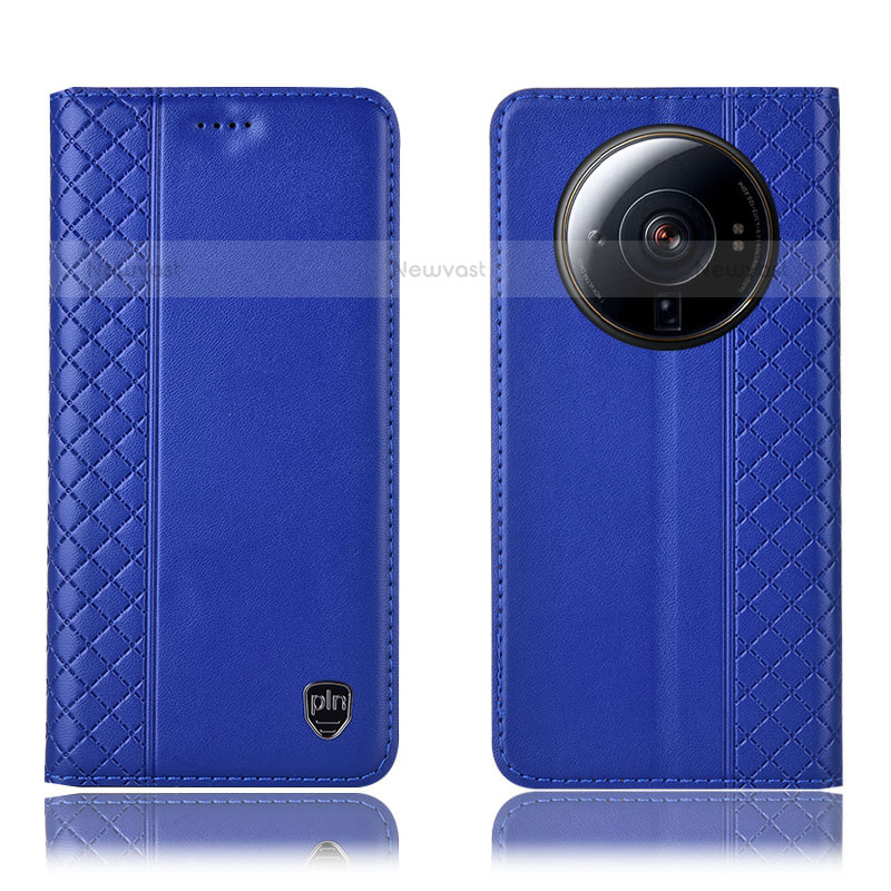 Leather Case Stands Flip Cover Holder H04P for Xiaomi Mi 12S Ultra 5G Blue