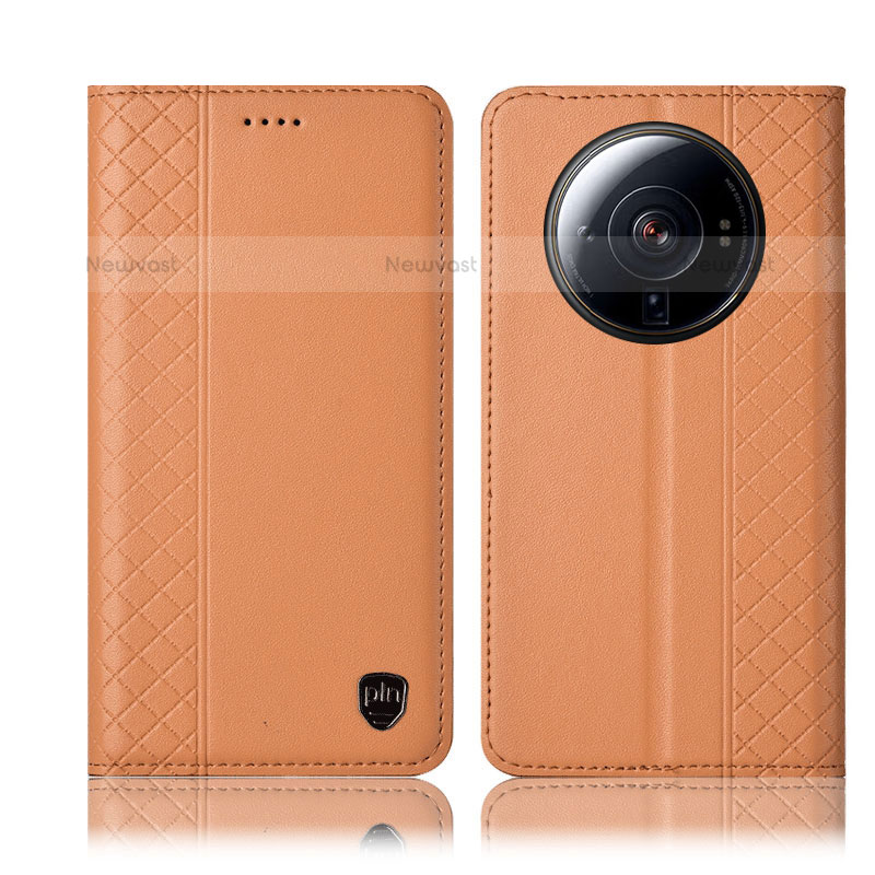 Leather Case Stands Flip Cover Holder H04P for Xiaomi Mi 12S Ultra 5G Orange