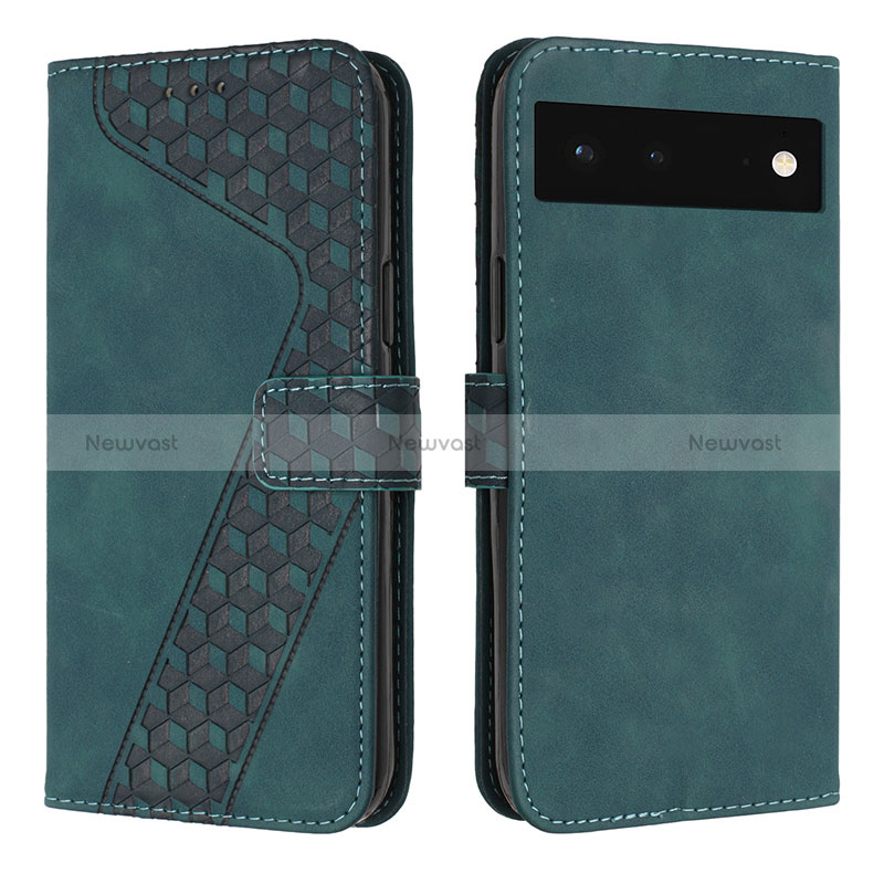 Leather Case Stands Flip Cover Holder H04X for Google Pixel 6 5G Green