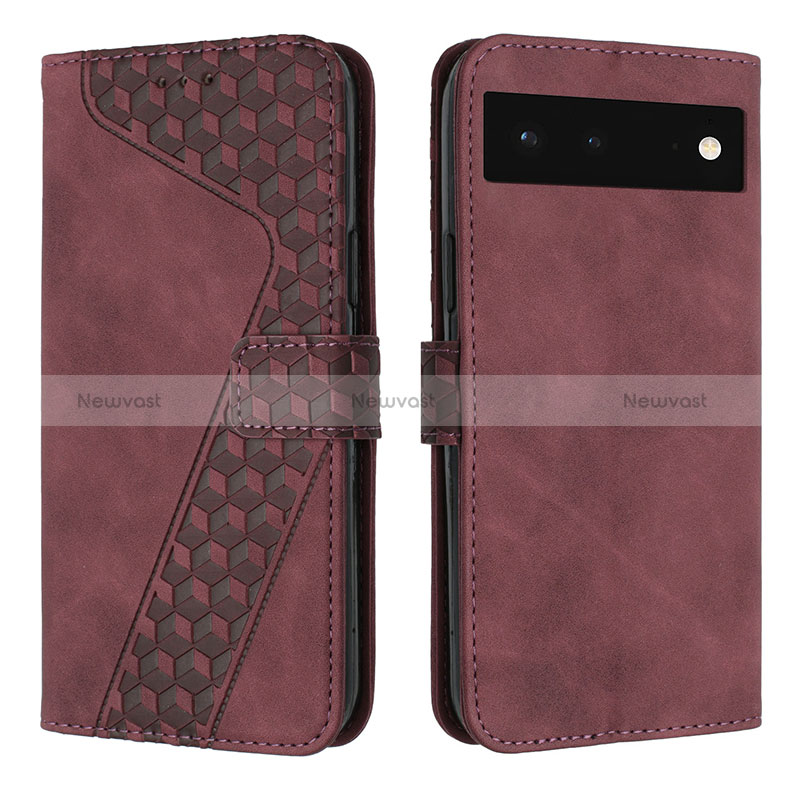 Leather Case Stands Flip Cover Holder H04X for Google Pixel 6 5G Red