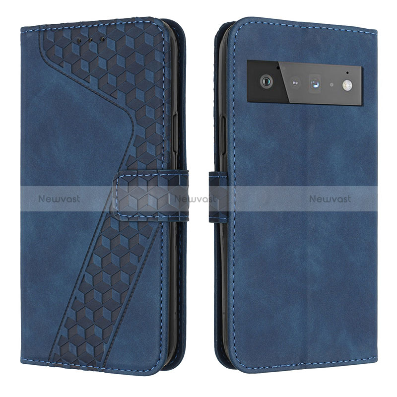 Leather Case Stands Flip Cover Holder H04X for Google Pixel 6 Pro 5G Blue