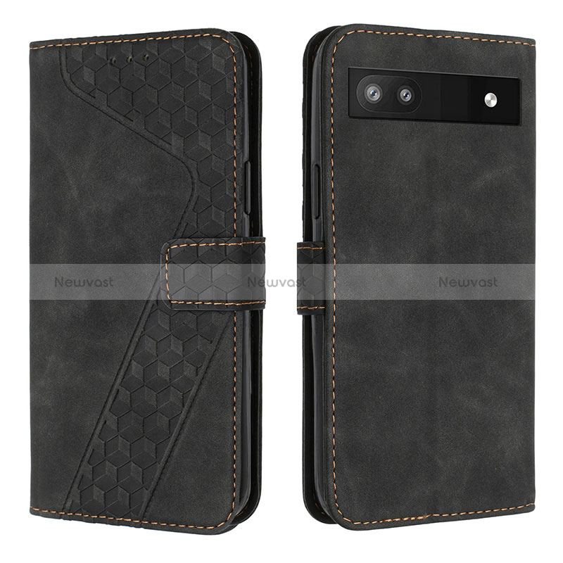 Leather Case Stands Flip Cover Holder H04X for Google Pixel 6a 5G Black