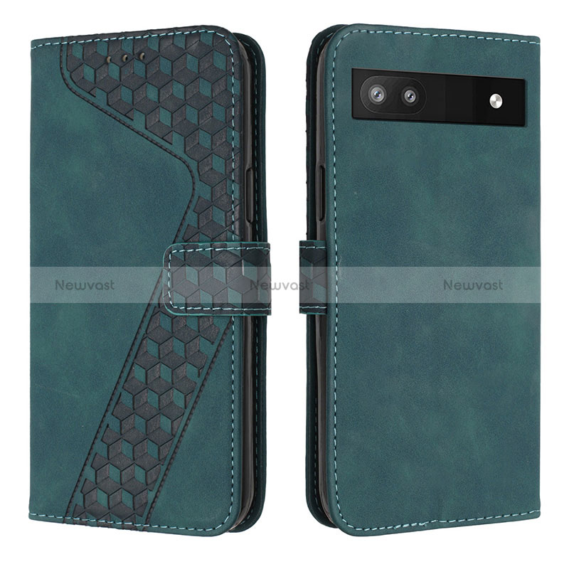 Leather Case Stands Flip Cover Holder H04X for Google Pixel 6a 5G Green