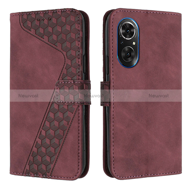 Leather Case Stands Flip Cover Holder H04X for Huawei Honor 50 SE 5G Red