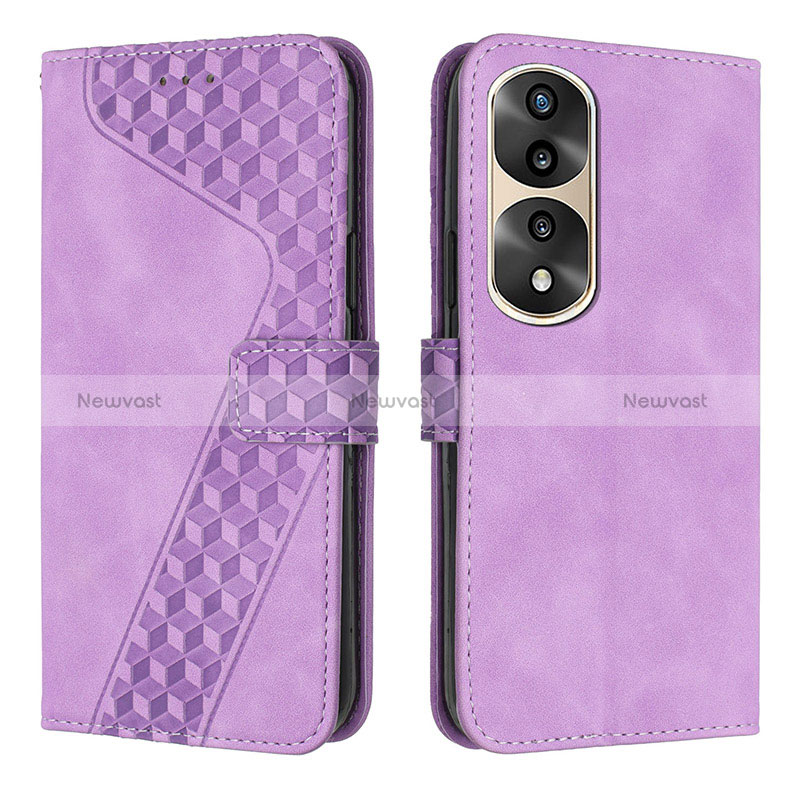 Leather Case Stands Flip Cover Holder H04X for Huawei Honor 70 Pro+ Plus 5G Purple