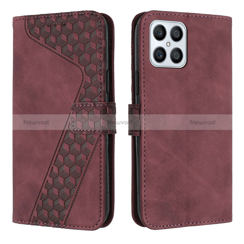 Leather Case Stands Flip Cover Holder H04X for Huawei Honor X8 4G Red