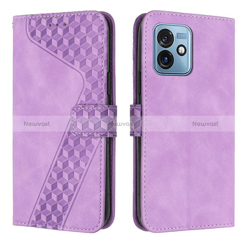 Leather Case Stands Flip Cover Holder H04X for Motorola Moto G 5G (2023) Purple