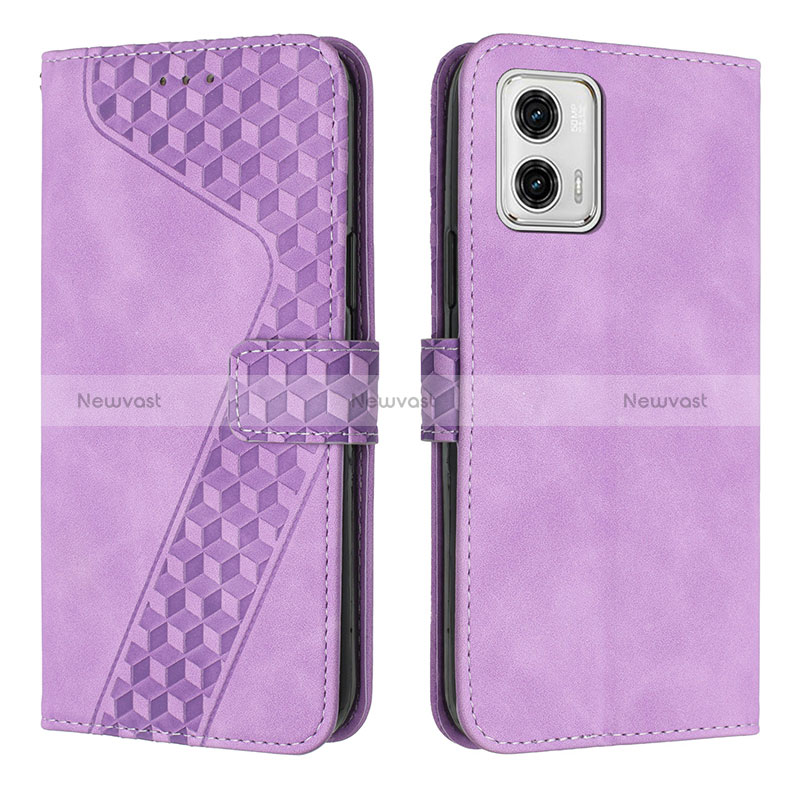 Leather Case Stands Flip Cover Holder H04X for Motorola Moto G73 5G Purple