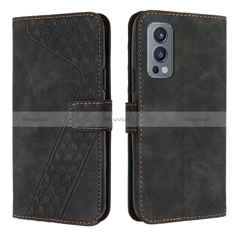 Leather Case Stands Flip Cover Holder H04X for OnePlus Nord 2 5G Black