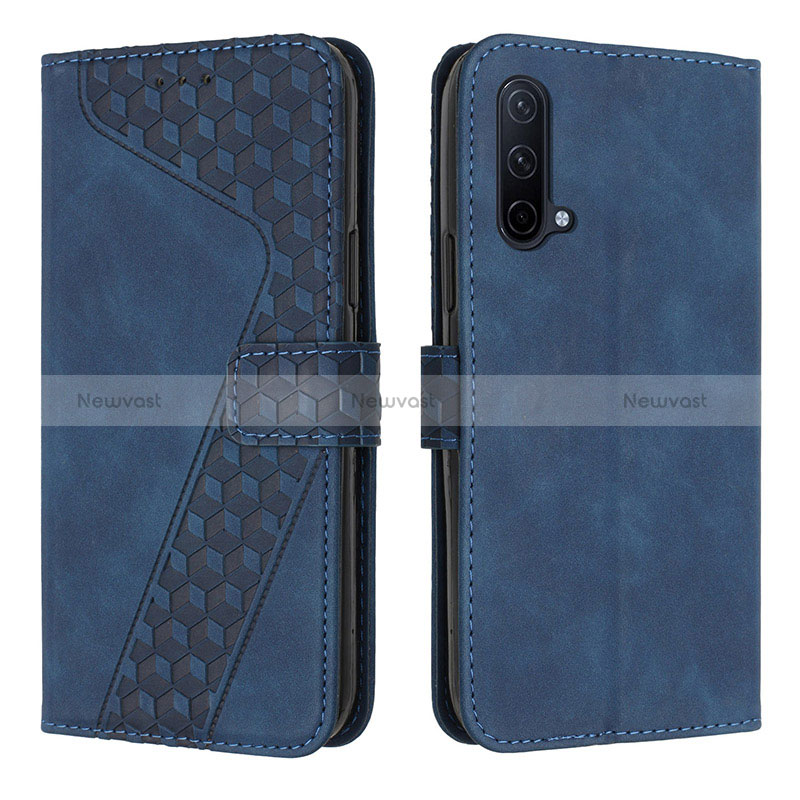 Leather Case Stands Flip Cover Holder H04X for OnePlus Nord CE 5G Blue