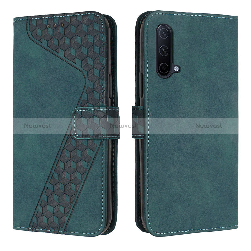 Leather Case Stands Flip Cover Holder H04X for OnePlus Nord CE 5G Green