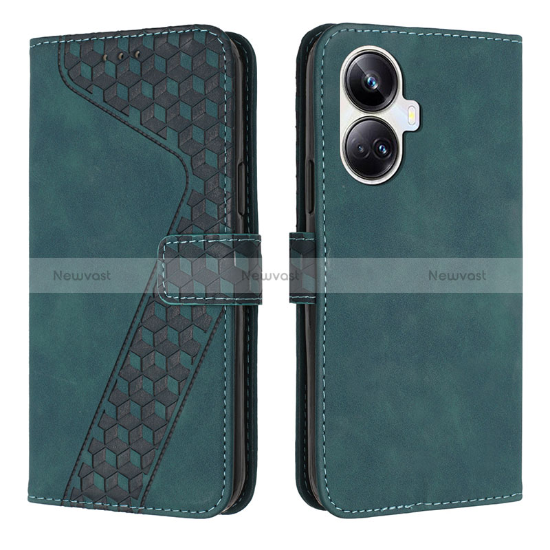 Leather Case Stands Flip Cover Holder H04X for Realme 10 Pro+ Plus 5G Green