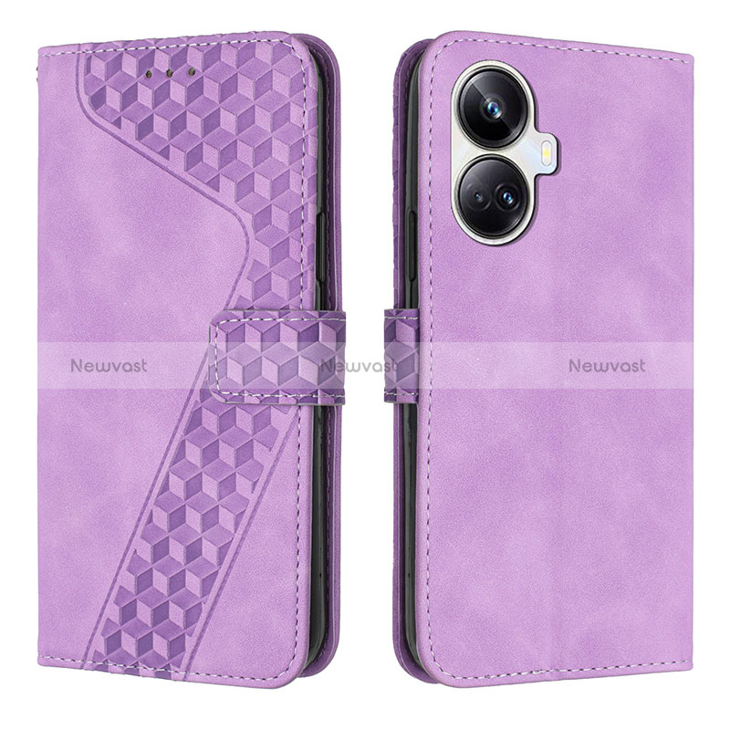 Leather Case Stands Flip Cover Holder H04X for Realme 10 Pro+ Plus 5G Purple