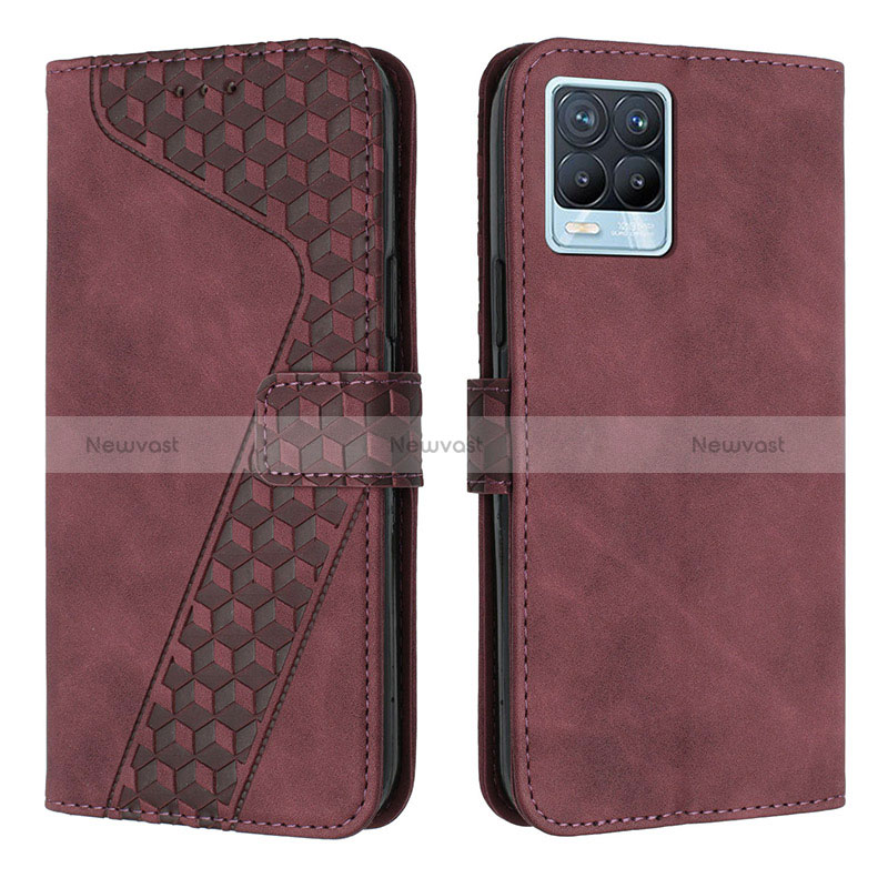 Leather Case Stands Flip Cover Holder H04X for Realme 8 4G Red