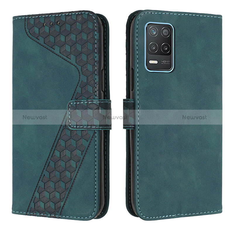 Leather Case Stands Flip Cover Holder H04X for Realme 8 5G Green