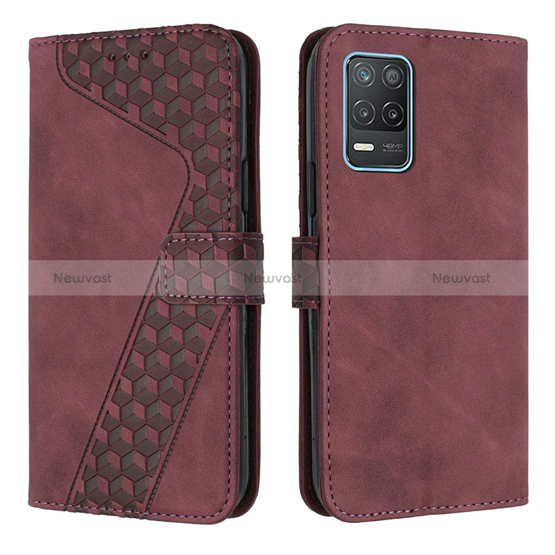 Leather Case Stands Flip Cover Holder H04X for Realme 8s 5G Red