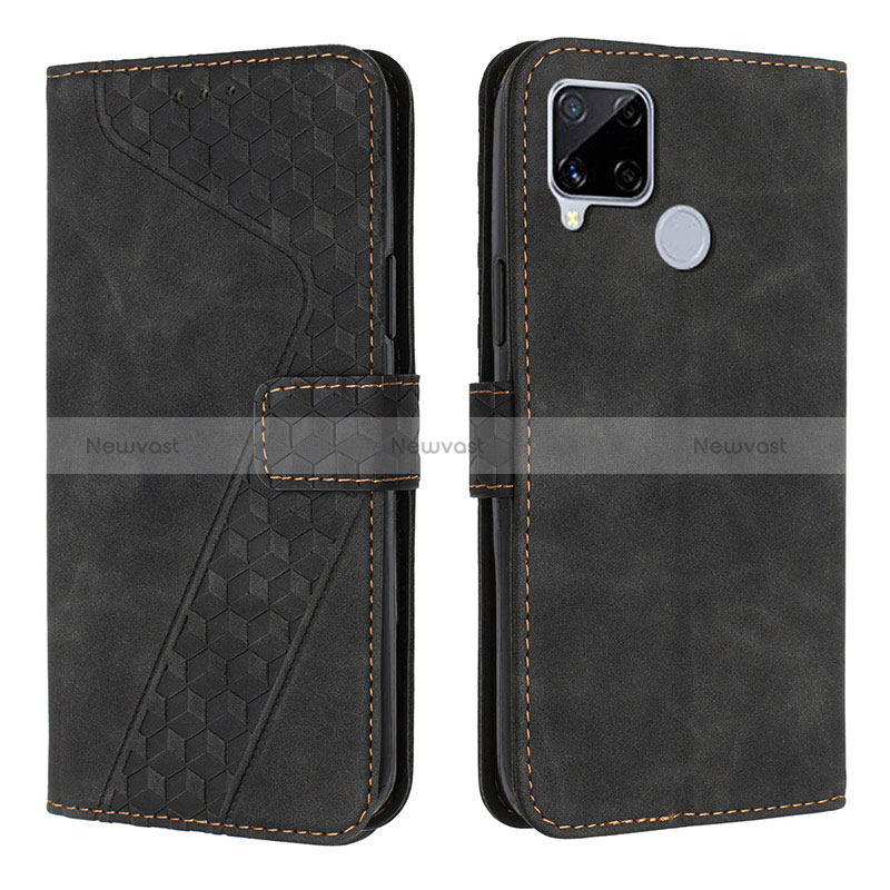 Leather Case Stands Flip Cover Holder H04X for Realme C12 Black