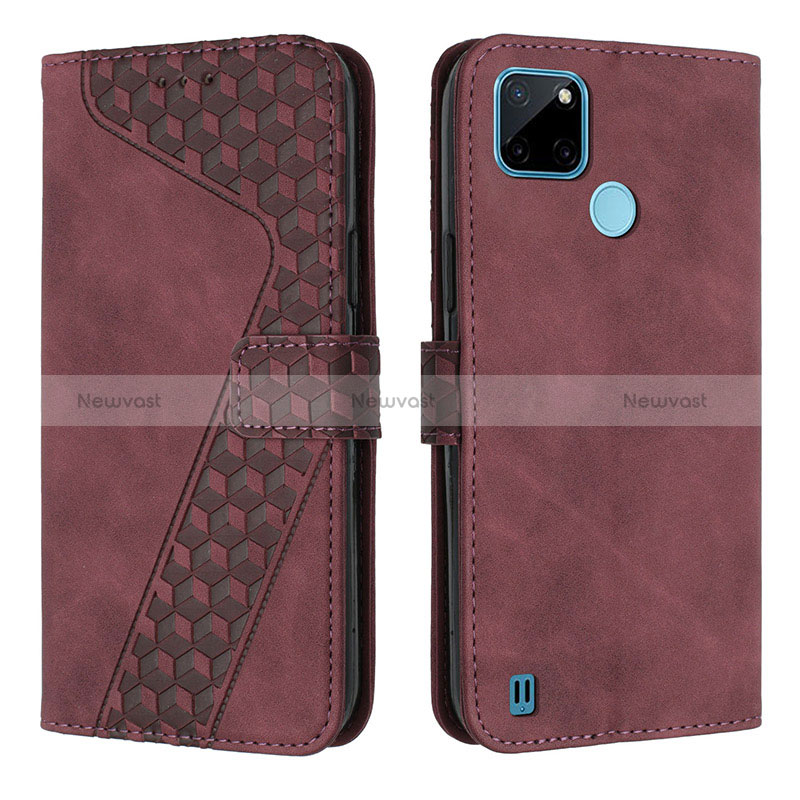 Leather Case Stands Flip Cover Holder H04X for Realme C21Y Red