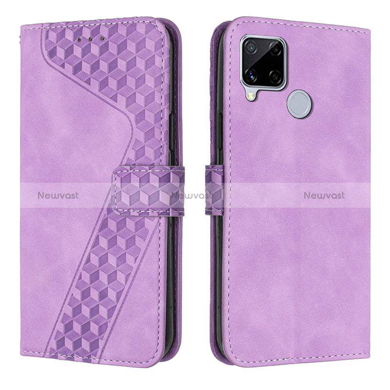 Leather Case Stands Flip Cover Holder H04X for Realme C25S Purple