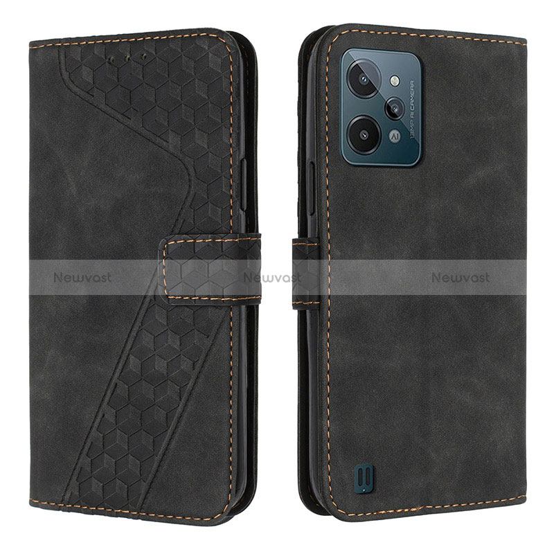 Leather Case Stands Flip Cover Holder H04X for Realme C31 Black