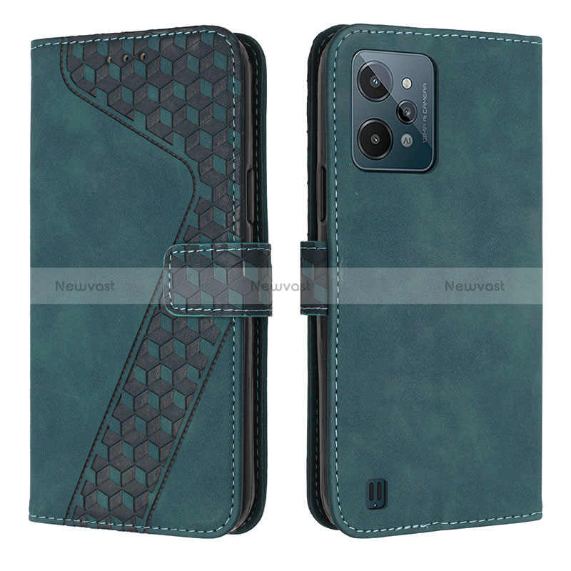 Leather Case Stands Flip Cover Holder H04X for Realme C31 Green