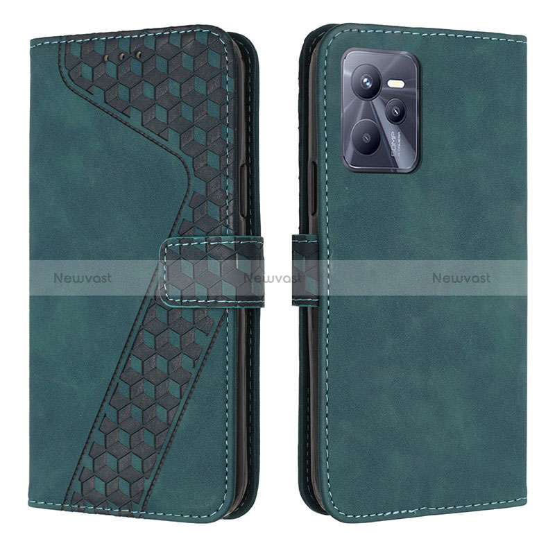 Leather Case Stands Flip Cover Holder H04X for Realme Narzo 50A Prime Green