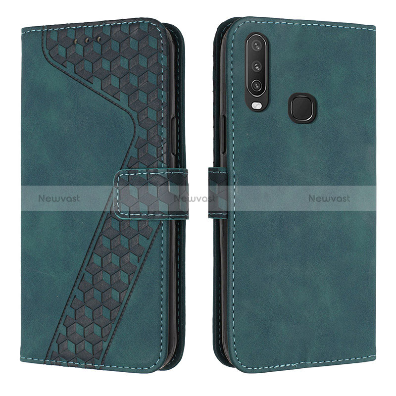 Leather Case Stands Flip Cover Holder H04X for Vivo Y11 Green