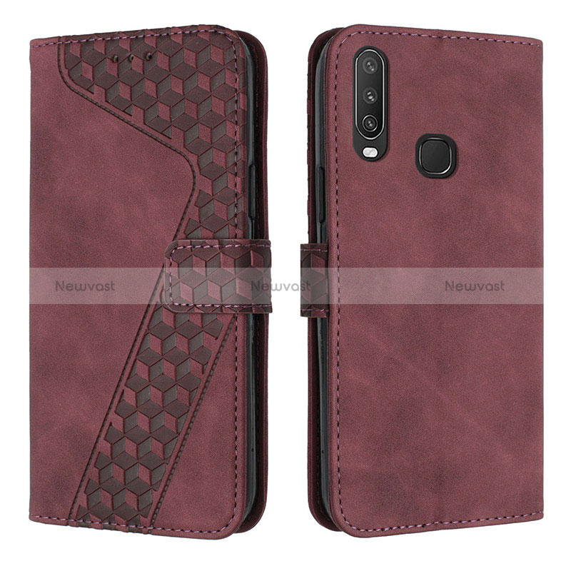 Leather Case Stands Flip Cover Holder H04X for Vivo Y11 Red Wine