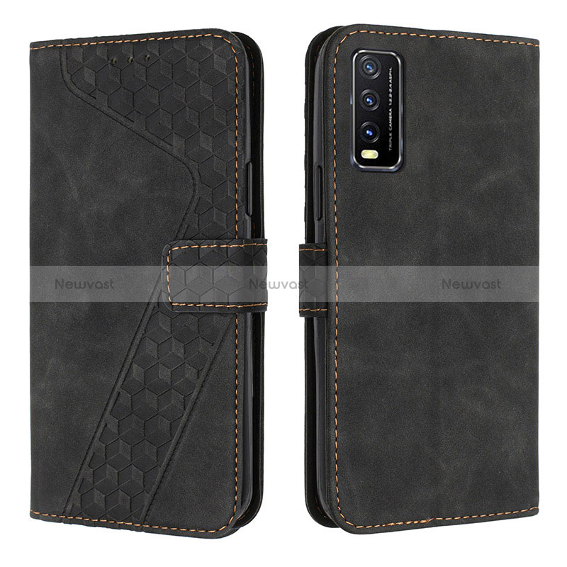 Leather Case Stands Flip Cover Holder H04X for Vivo Y11s Black