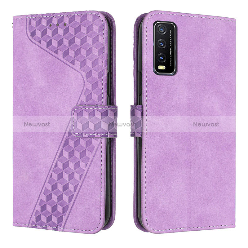 Leather Case Stands Flip Cover Holder H04X for Vivo Y12A Purple