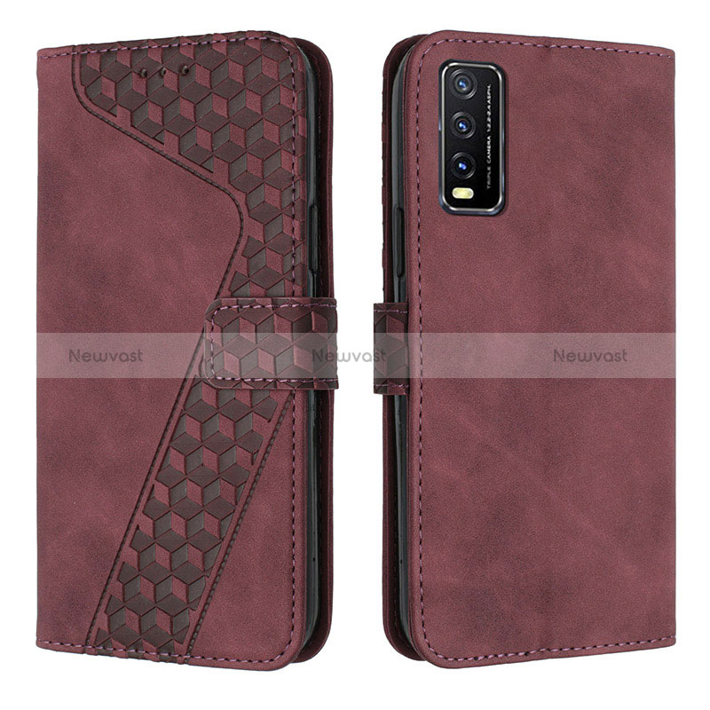 Leather Case Stands Flip Cover Holder H04X for Vivo Y20 (2021)