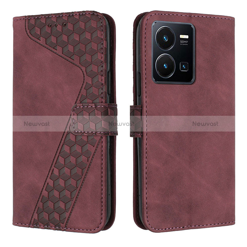 Leather Case Stands Flip Cover Holder H04X for Vivo Y35 4G