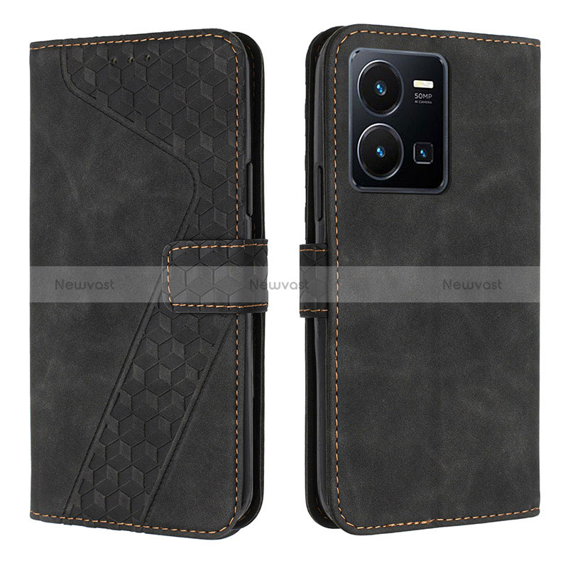 Leather Case Stands Flip Cover Holder H04X for Vivo Y35 4G Black