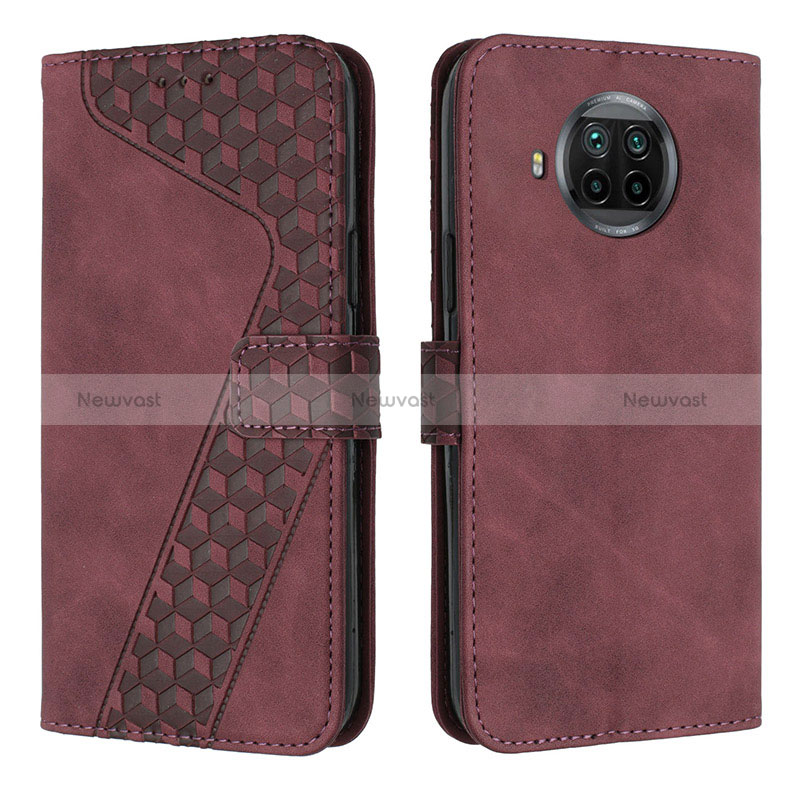 Leather Case Stands Flip Cover Holder H04X for Xiaomi Mi 10i 5G Red Wine