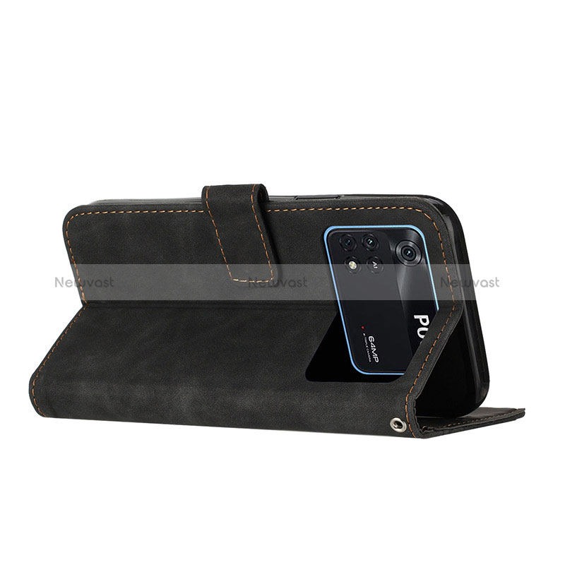 Leather Case Stands Flip Cover Holder H04X for Xiaomi Poco M4 Pro 4G