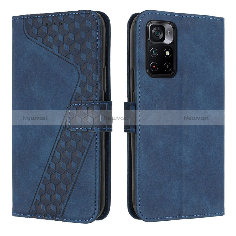 Leather Case Stands Flip Cover Holder H04X for Xiaomi Poco M4 Pro 5G Blue