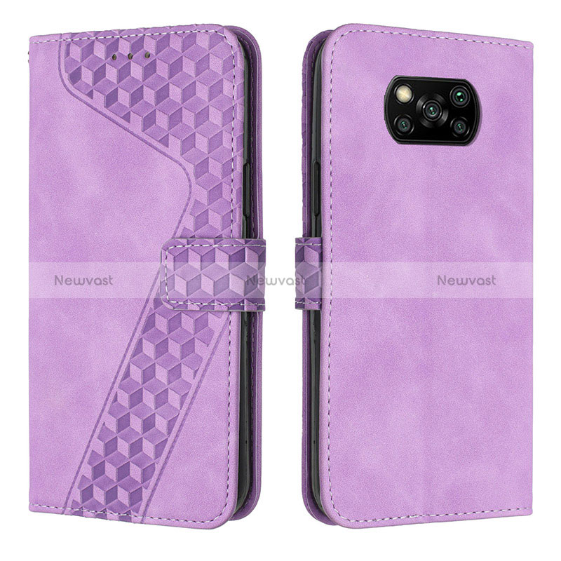 Leather Case Stands Flip Cover Holder H04X for Xiaomi Poco X3 NFC Purple