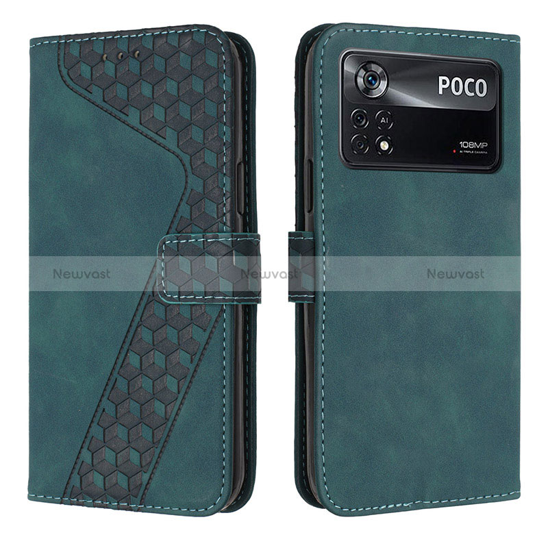 Leather Case Stands Flip Cover Holder H04X for Xiaomi Poco X4 Pro 5G Green