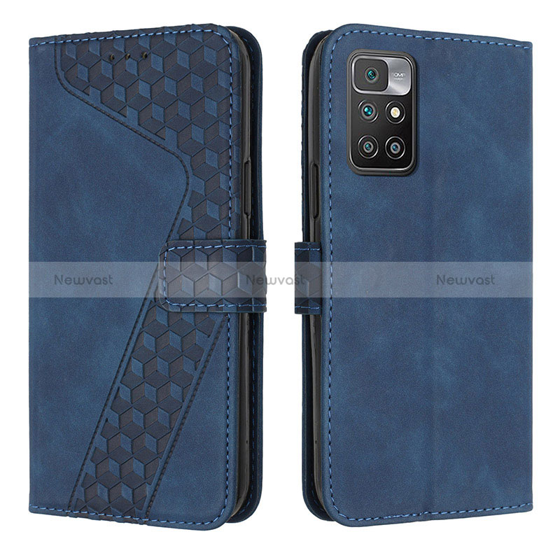 Leather Case Stands Flip Cover Holder H04X for Xiaomi Redmi 10 (2022) Blue