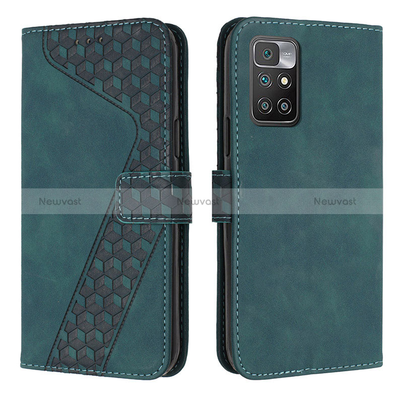Leather Case Stands Flip Cover Holder H04X for Xiaomi Redmi 10 (2022) Green