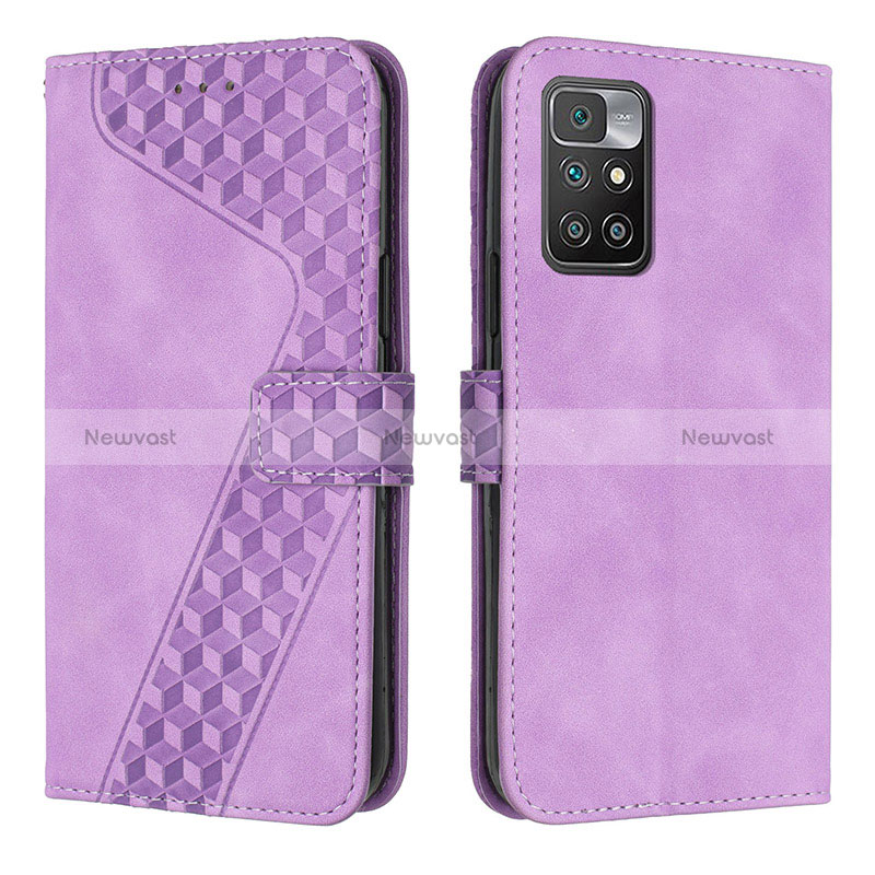 Leather Case Stands Flip Cover Holder H04X for Xiaomi Redmi 10 (2022) Purple