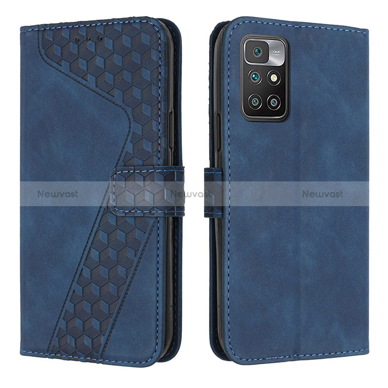 Leather Case Stands Flip Cover Holder H04X for Xiaomi Redmi 10 4G Blue