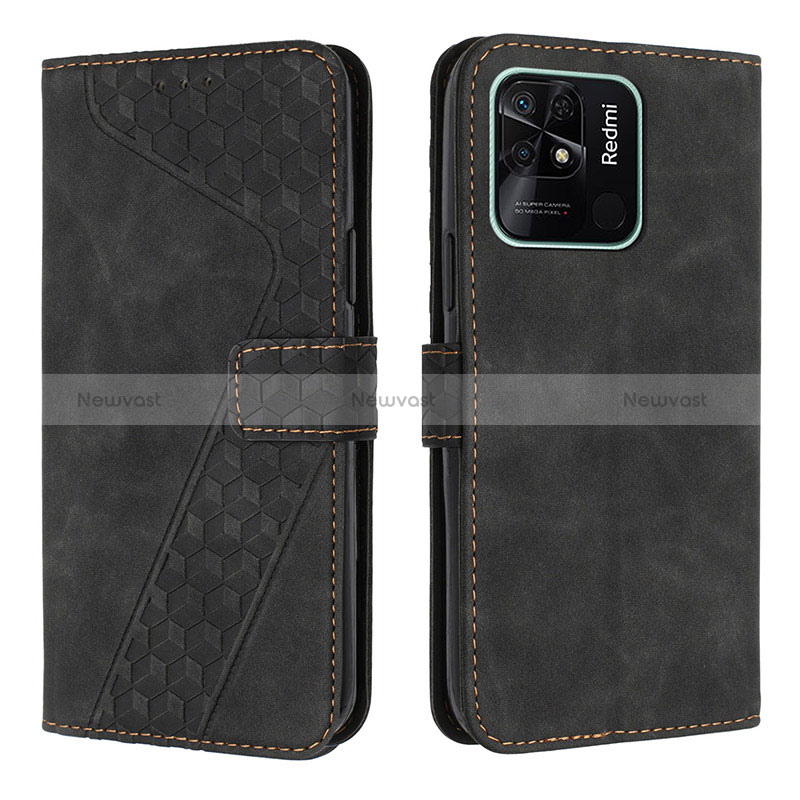 Leather Case Stands Flip Cover Holder H04X for Xiaomi Redmi 10 India Black