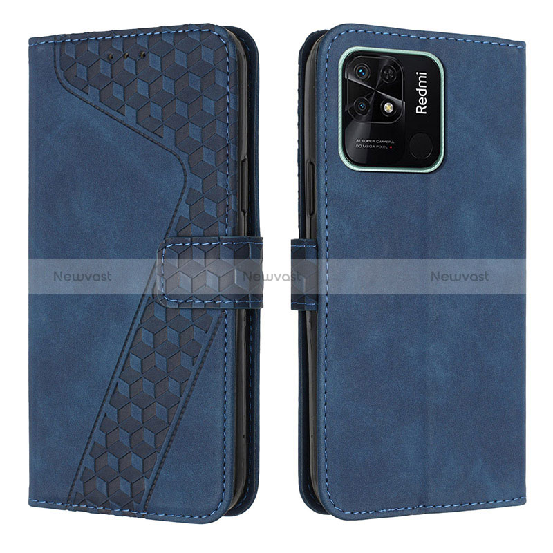 Leather Case Stands Flip Cover Holder H04X for Xiaomi Redmi 10 India Blue